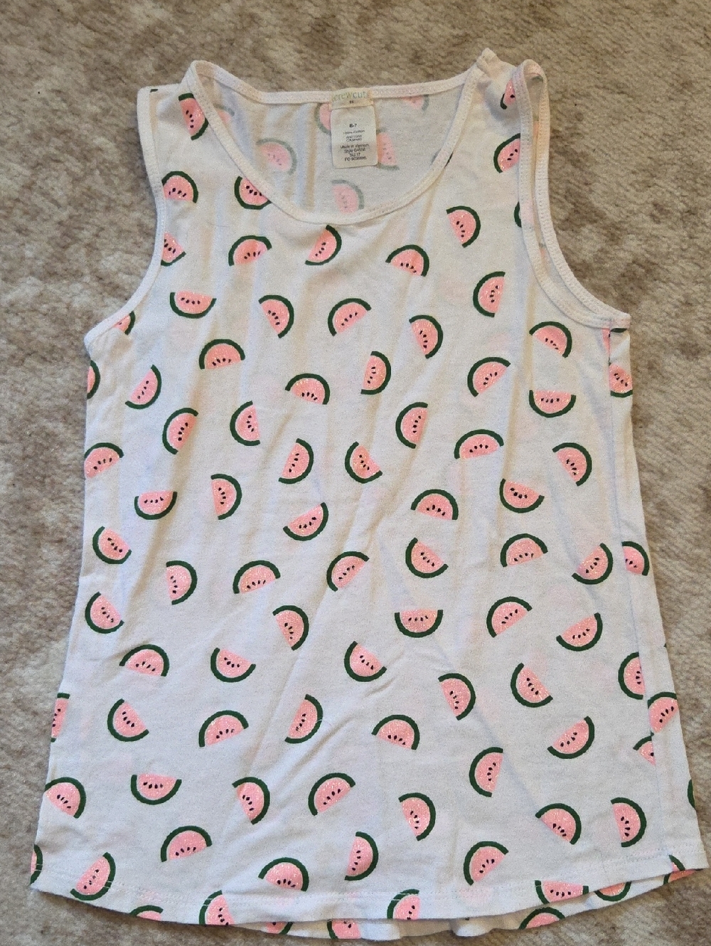 Crewcuts White Tank Top with Pink Sparkles Watermelon Print